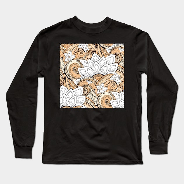 Monochromatic Paisley Print with Vintage Floral Motifs Long Sleeve T-Shirt by lissantee